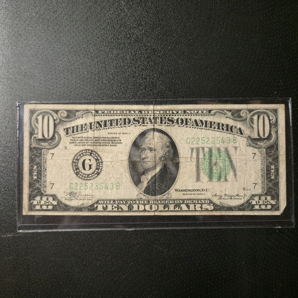 🇺🇸 Vintage 1934A Green Seal Ten Dollar Bill $10 Bill